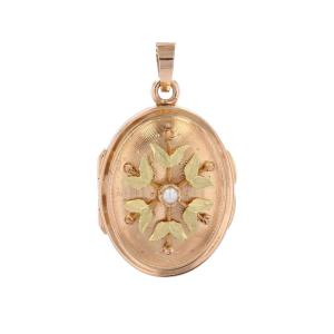 Pendentif ancien ovale perle et 2 ors