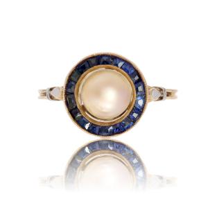 Bague ancienne perle saphirs calibrés