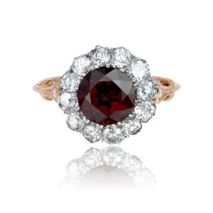 Bague marguerite grenat rhodolite et diamants