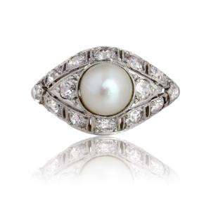 Platinum Pearl And Diamond Dome Ring