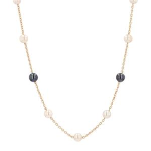 Collier or jaune perles de culture blanches et grises