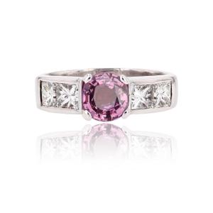 Princess Pink Sapphire And Diamond Ring
