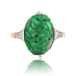 Art Deco Jade And Diamond Ring