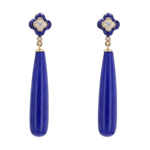 Lapis Lazuli And Diamond Earrings In Yellow Gold