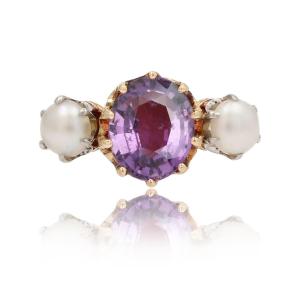 Antique Ring With Purple Sapphire And Pearls