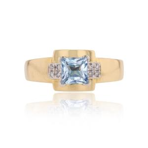 Yellow Gold Ring With Aquamarine And Diamonds