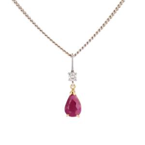 Diamond And Ruby Pendant And Its White Gold Chain