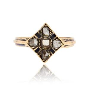 Bague ancienne losange diamants émail noir