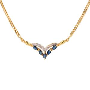 Yellow Gold Sapphire And Diamond Necklace