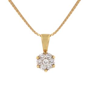 Pendentif fleur diamants et sa chaine plate or jaune