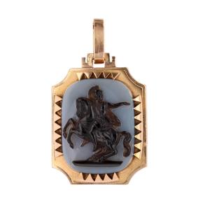 Pendentif ancien camée agate 2 couches et initiales
