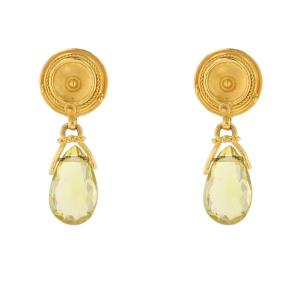Boucles d'oreilles or mat et quartz lemon facetté