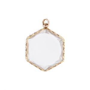 Pendentif hexagonal verre or jaune ciselé