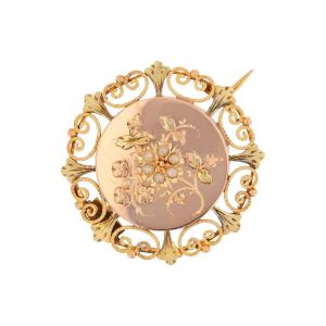 Broche de col ancienne or rose perles fines
