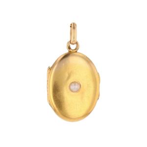 Médaillon ovale or jaune perle fine