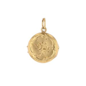 Petit médaillon rond or jaune gravé ancien