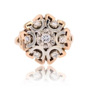 Bague or rose or blanc diamants vintage