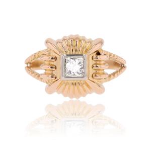 Bague rétro godronnée or rose diamant
