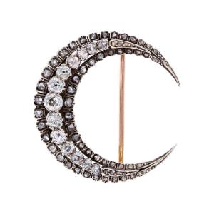 Broche ancienne croissant de lune diamants