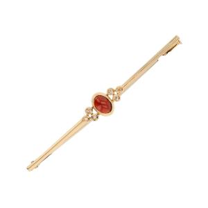Broche barrette or jaune cabochon grenat diamants