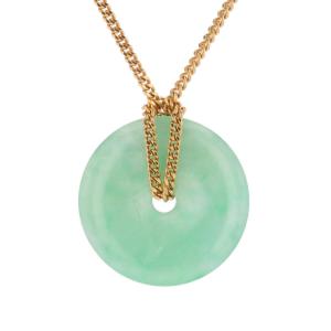 Yellow Gold Cuff Bracelet With Jade Disc