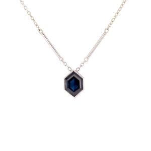 Exquisite Vintage Necklace With A Hexagonal Sapphire And White Gold