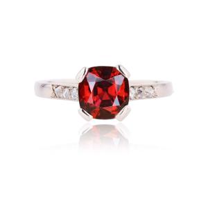 Vintage Red Spinel And Diamond Ring In Platinum