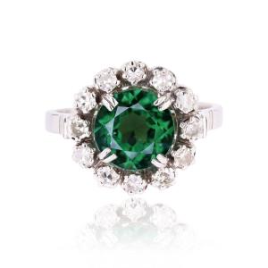 Vintage Tourmaline And Diamond Ring In White Gold