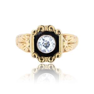 Vintage Diamond And Black Enamel Ring