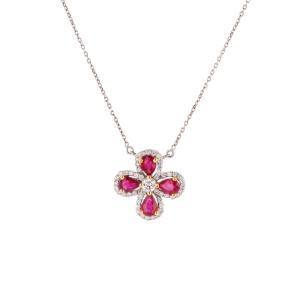 Ruby And Diamond Clover Necklace