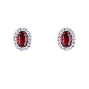 Oval Ruby And Diamond Earrings