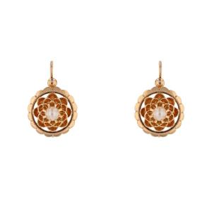 Vintage Gold Hoop Earrings With Fine Pearls