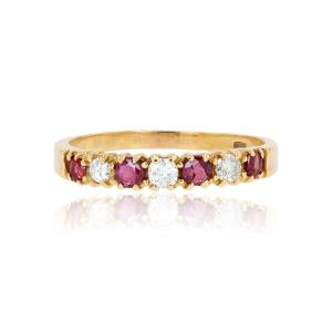 Demi alliance rubis diamants or jaune