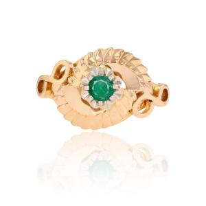 Bague rétro émeraude or rose