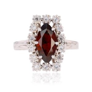 Bague vintage grenat marquise et diamants