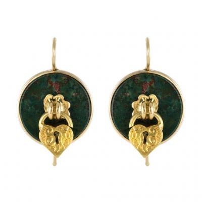 Boucles d'Oreilles Jaspes Sanguins Et Cadenas