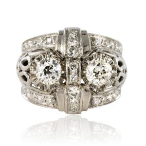 Platinum Diamonds Art Deco Ring