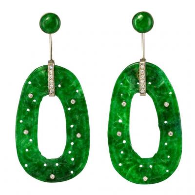 Boucles d'Oreilles Jade Et Diamants