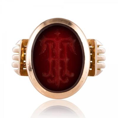 Gold And Intaglio Signet Ring On Carnelian