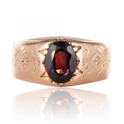 Bague Jonc Grenat Or Rose