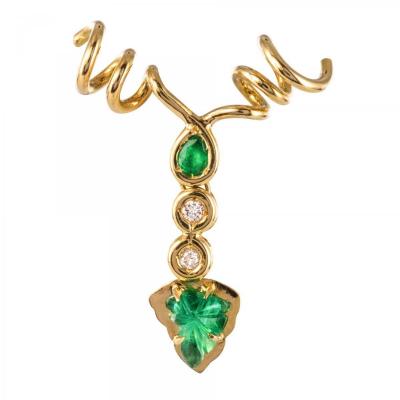 Gold And Emeralds And Diamonds Vine Leaf Pendant