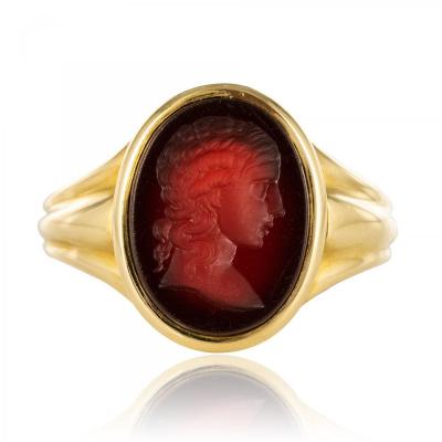 Old Man Intaglio On Carnelian Ring