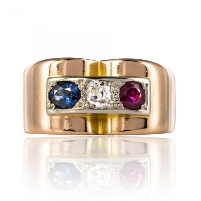 Ruby Diamond Sapphire Patriotic Tank Ring