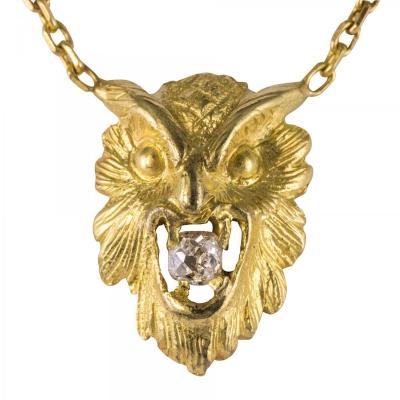 Pendentif Ancien Hibou Et Son Diamant