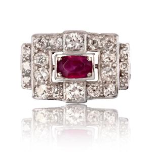 Art Deco Platinum Ruby Diamond Ring