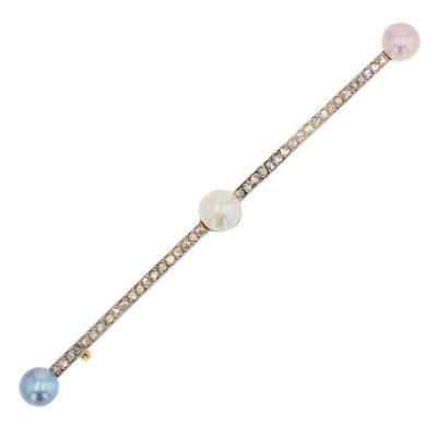 Old Diamond Brooch Mabé Cultured Pearls 