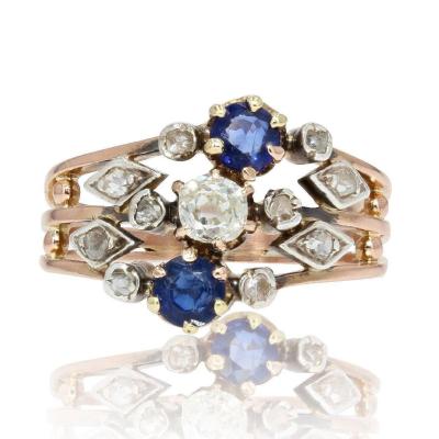 Old Ring 3 Sapphire Diamond Rings