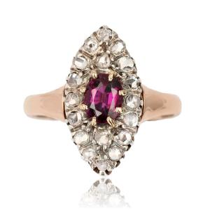 Antique Marquise Garnet And Diamonds Ring