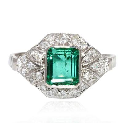 Emerald And Diamond Art Deco Ring