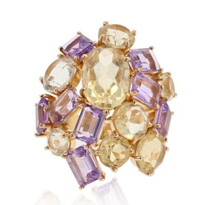 Amethysts And Citrines Ring In Gold